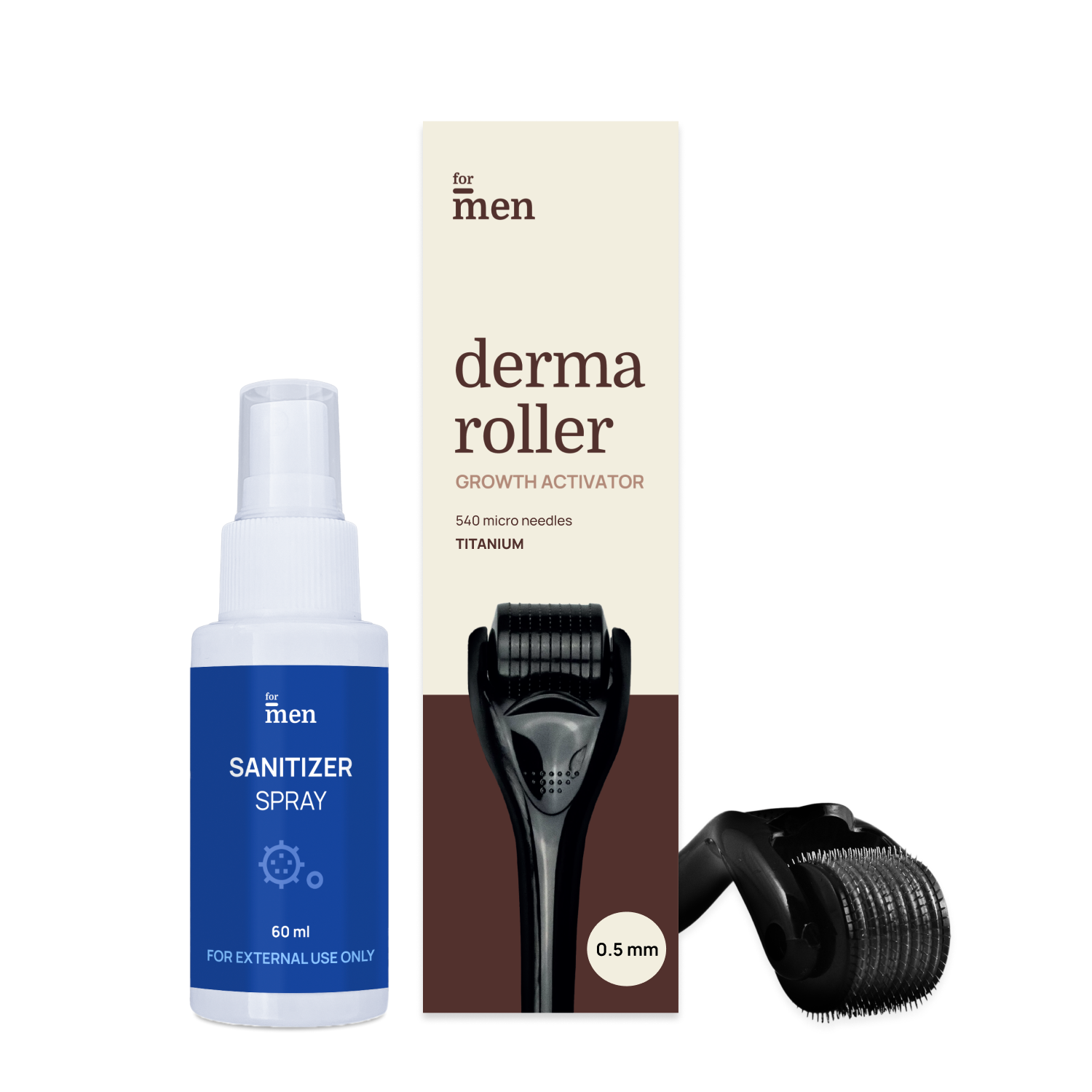 Derma Roller 0.5mm with Sanitizer | Titanium - Pack of 1