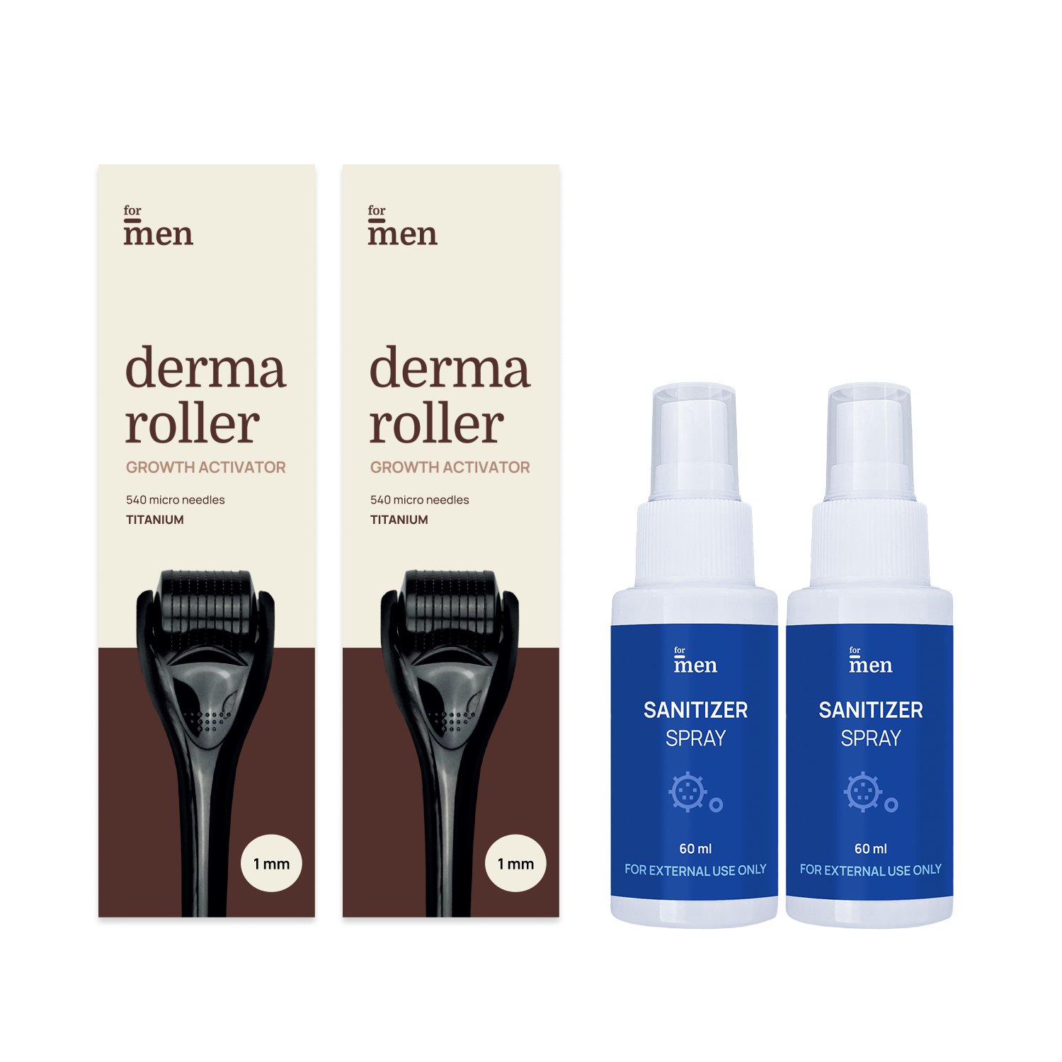 Derma Roller 1mm with Sanitizer | Titanium - Pack of 2