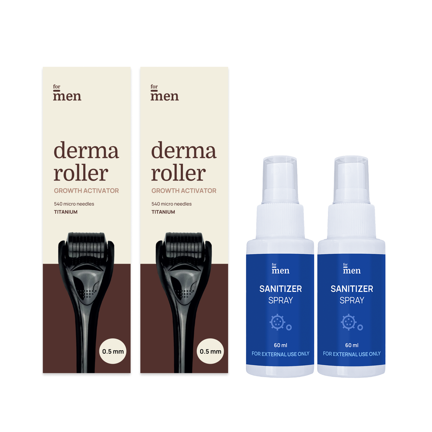 Derma Roller 0.5mm with Sanitizer | Titanium - Pack of 2