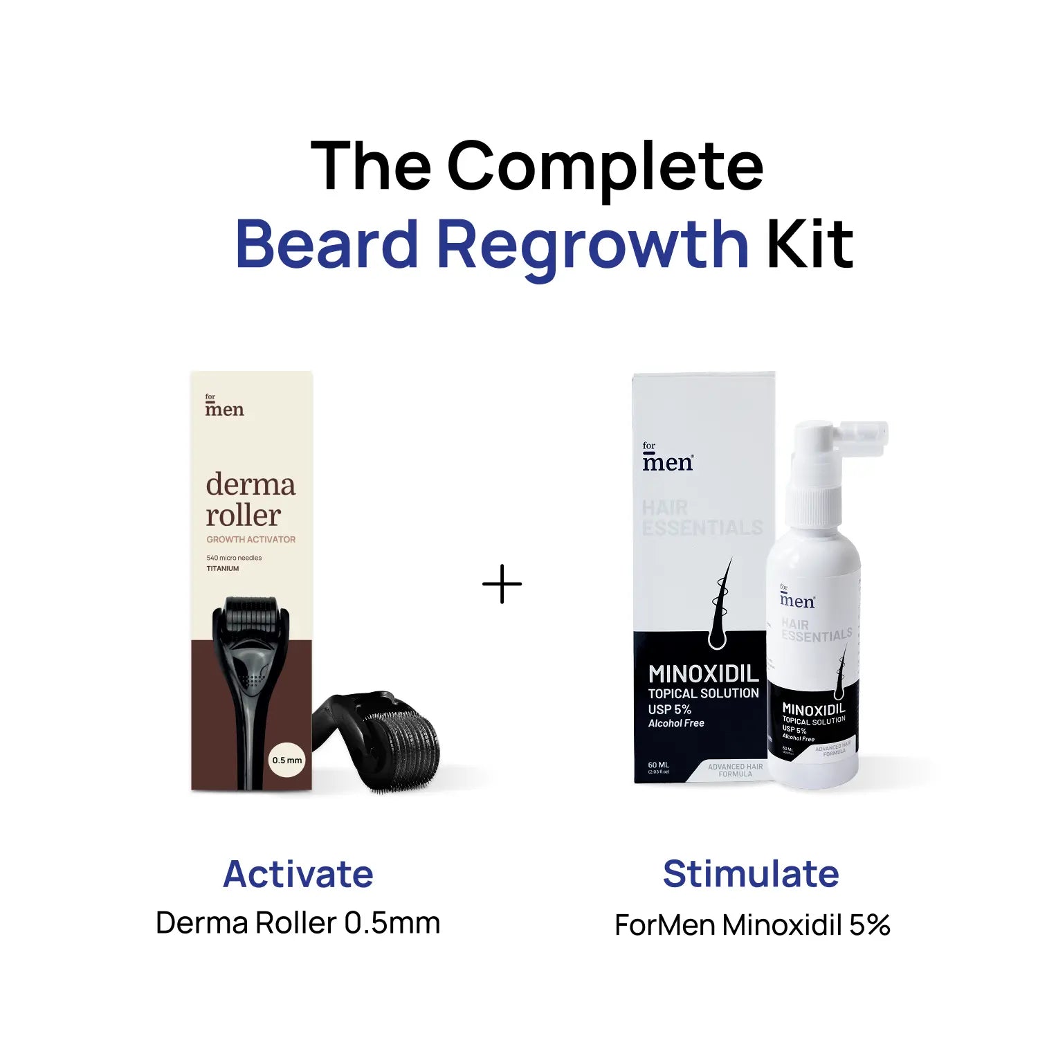 Beard Growth Super Kit — Minoxidil 5% + Derma Roller 0.5mm