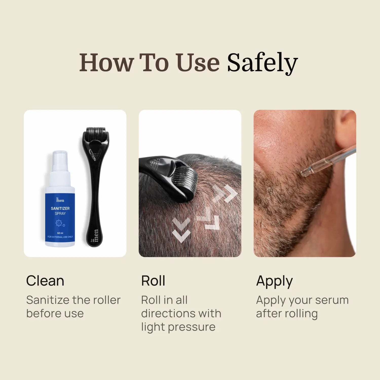 Derma Roller 1mm with Sanitizer | 540 Titanium Microneedles