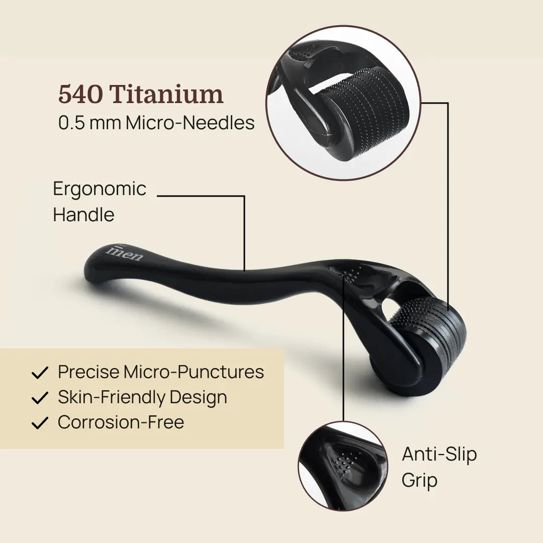 Derma Roller 1mm with Sanitizer | 540 Titanium Microneedles